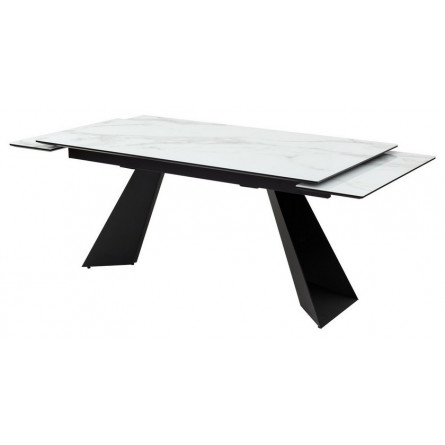 Стол Купер 160 БЕЛЫЙ МРАМОР, черная шагрень, стекло / ЧЕРНЫЙ каркас М-City