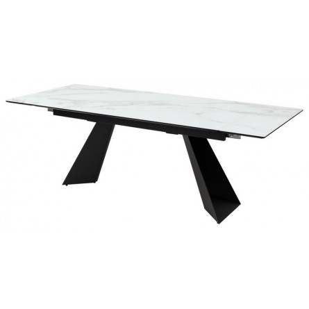 Стол Купер 160 БЕЛЫЙ МРАМОР, черная шагрень, стекло / ЧЕРНЫЙ каркас М-City