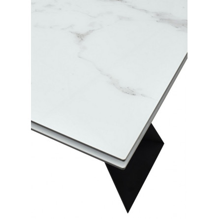 Стол Купер 160 БЕЛЫЙ МРАМОР, черная шагрень, стекло / ЧЕРНЫЙ каркас М-City