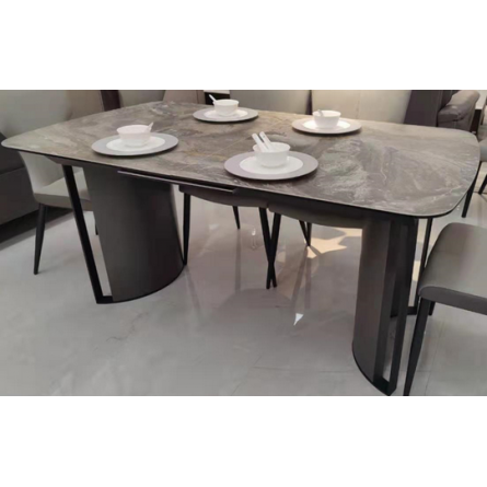 Стол RASMUS 160 KL-80 Серый мрамор, итальянская керамика / черный каркас М-City