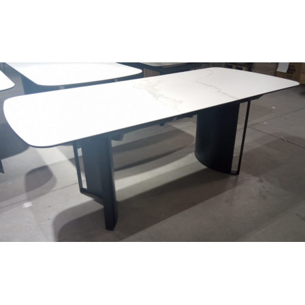Стол RASMUS 160 TL-45 Белый мрамор, испанская керамика / черный каркас М-City