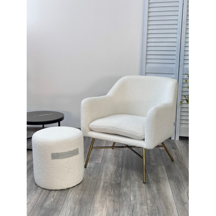 Пуф для гостиной HARTA NINI-01 Белый, teddy / TKS-07 серый, экокожа М-City