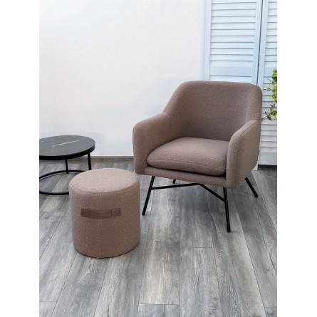 Пуф для гостиной HARTA NINI-02 Тауп, teddy / TKS-03 темно-коричневый, экокожа М-City