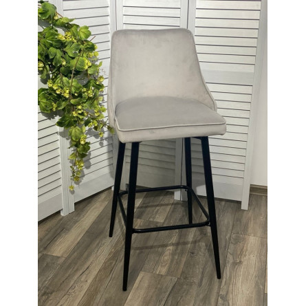 Барный стул ПАРКЕР H-09 Светло-серый, велюр / черный каркас, поворот.360 град., М-City
