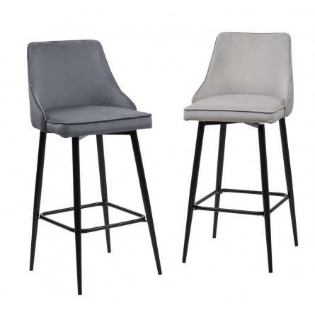 Барный стул ПАРКЕР H-09 Светло-серый, велюр / черный каркас, поворот.360 град., М-City