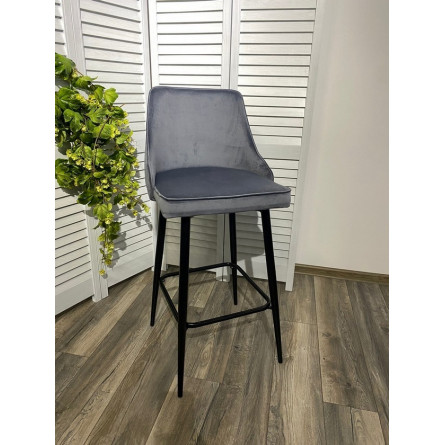 Барный стул ПАРКЕР H-14 Серый, велюр / черный каркас, поворот.360 град., М-City