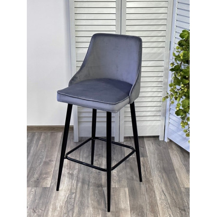 Барный стул ПАРКЕР H-14 Серый, велюр / черный каркас, поворот.360 град., М-City