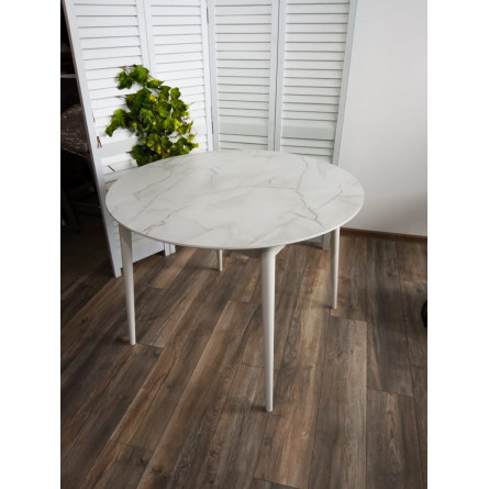 Стол BOLERO 105 см Жемчужный Перито (Белый Мрамор), HPL / Белый М-City