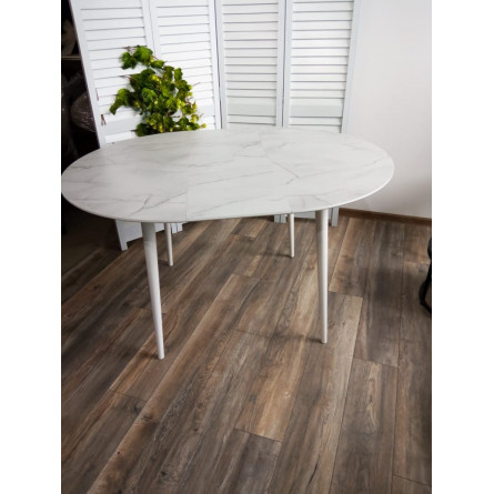 Стол BOLERO 105 см Жемчужный Перито (Белый Мрамор), HPL / Белый М-City