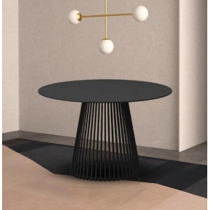 Стол TERNI 120 MATT BLACK MARBLE SINTERED STONE Черный мрамор матовый, керамика/Черный каркас М-City