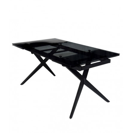 Стол ADRIA 160 SMOKED BLACK GLASS Дымчато-черное стелко/ черный каркас М-City