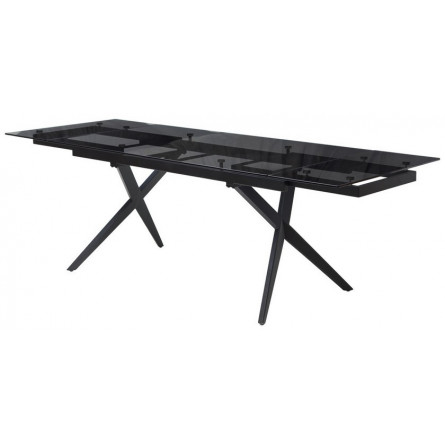 Стол ADRIA 160 SMOKED BLACK GLASS Дымчато-черное стелко/ черный каркас М-City