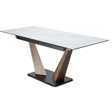 Стол Вирджиния 140 БЕЛЫЙ МРАМОР, стекло сатинат / ЛЕСНОЙ ОРЕХ, ЧЕРНЫЙ, М-City