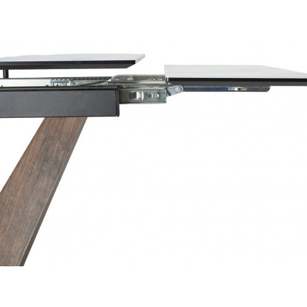 Стол Вирджиния 140 БЕЛЫЙ МРАМОР, стекло сатинат / ЛЕСНОЙ ОРЕХ, ЧЕРНЫЙ, М-City