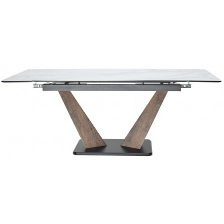 Стол Вирджиния 140 БЕЛЫЙ МРАМОР, стекло сатинат / ЛЕСНОЙ ОРЕХ, ЧЕРНЫЙ, М-City