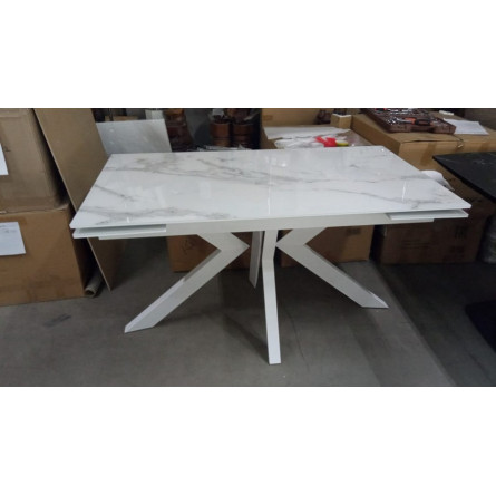 Стол Кентукки 3 140 БЕЛЫЙ МРАМОР, стекло / БЕЛЫЙ, М-City