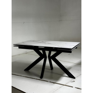 Стол Кентукки 3 140 БЕЛЫЙ МРАМОР, стекло / ЧЕРНЫЙ, М-City