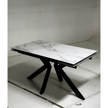 Стол Кентукки 3 140 БЕЛЫЙ МРАМОР, стекло / ЧЕРНЫЙ, М-City