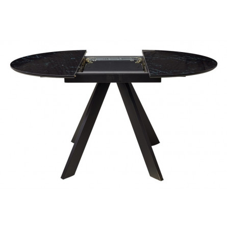 Стол БОНЖУР 100 ЧЕРНЫЙ МРАМОР, черная шагрень, стекло / ЧЕРНЫЙ каркас М-City