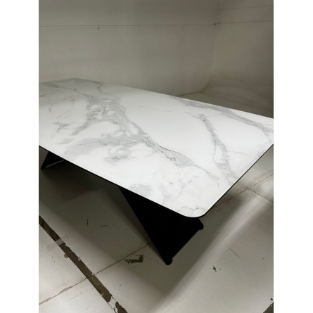Стол МАРСЕЛЬ 220 Белый мрамор, стекло / Черный М-City