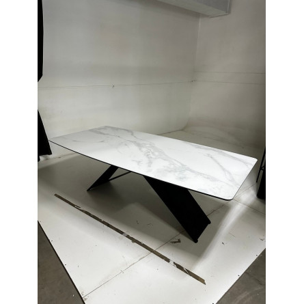 Стол МАРСЕЛЬ 220 Белый мрамор, стекло / Черный М-City