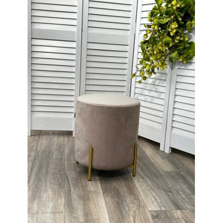 Пуф для гостиной ШАРЛЬ круглый Mr27 Бежевый, велюр / золото