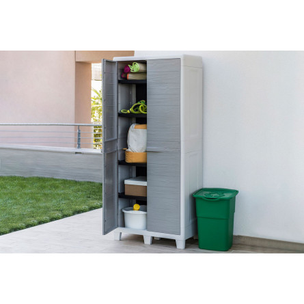 Уличный шкаф TOOMAX 2х дверный глубокий WOODY'S XL (4 полки), светло-серый