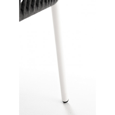 "Марсель" стул плетеный из роупа, каркас алюминий белый шагрень, роуп серый круглый, ткань серая