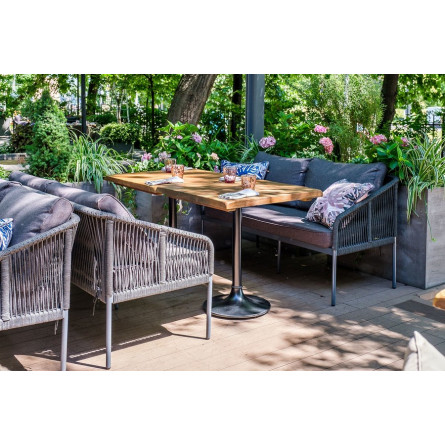 "Канны" диван 2-местный плетеный из роупа, каркас алюминий темно-серый (RAL7024) шагрень, роуп темно-серый круглый, ткань темно-