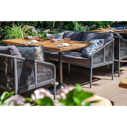 "Канны" диван 2-местный плетеный из роупа, каркас алюминий темно-серый (RAL7024) шагрень, роуп темно-серый круглый, ткань темно-