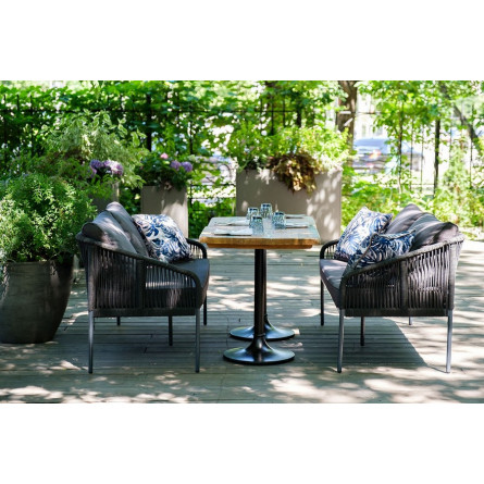 "Канны" диван 2-местный плетеный из роупа, каркас алюминий темно-серый (RAL7024) шагрень, роуп темно-серый круглый, ткань темно-