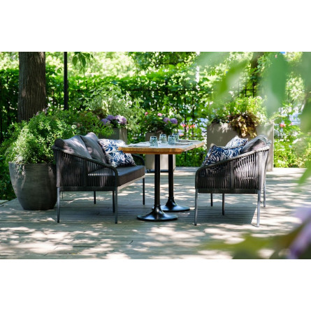 "Канны" диван 2-местный плетеный из роупа, каркас алюминий темно-серый (RAL7024) шагрень, роуп темно-серый круглый, ткань темно-