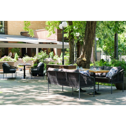 "Канны" диван 2-местный плетеный из роупа, каркас алюминий темно-серый (RAL7024) шагрень, роуп темно-серый круглый, ткань темно-