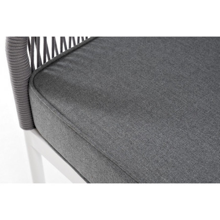 "Канны" диван 3-местный плетеный из роупа, каркас алюминий белый шагрень, роуп светло-серый круглый, ткань серая