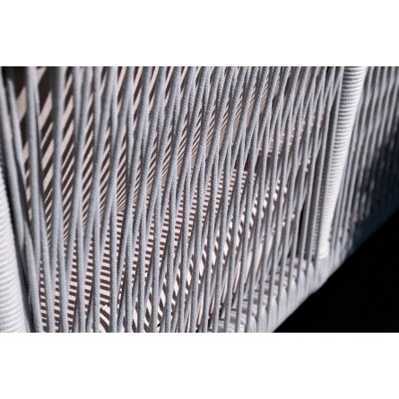 "Канны" диван 3-местный плетеный из роупа, каркас алюминий белый шагрень, роуп светло-серый круглый, ткань серая