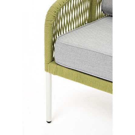 "Канны" диван 2-местный плетеный из роупа, каркас алюминий светло-серый (RAL7035) шагрень, роуп салатовый меланж круглый, ткань