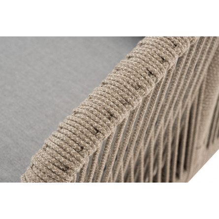 "Канны" диван 2-местный плетеный из роупа, каркас алюминий светло-серый (RAL7035) шагрень, роуп серый меланж круглый, ткань свет