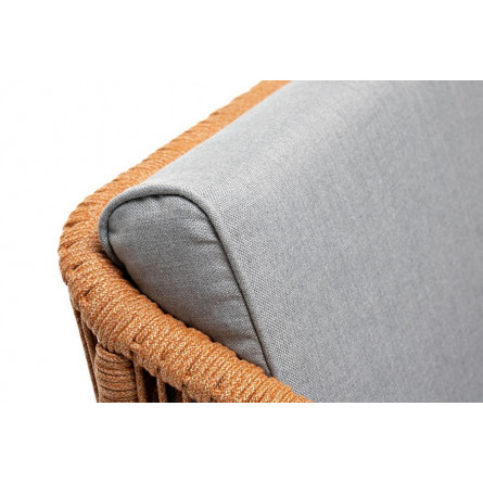 "Канны" кресло плетеное из роупа, каркас алюминий светло-серый (RAL7035) шагрень, роуп оранжевый меланж круглый, ткань светло-се