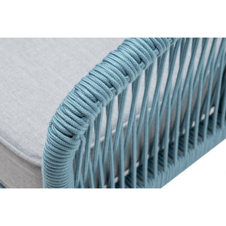 "Канны" кресло плетеное из роупа, каркас алюминий светло-серый (RAL7035) шагрень, роуп бирюзовый круглый, ткань светло-серая