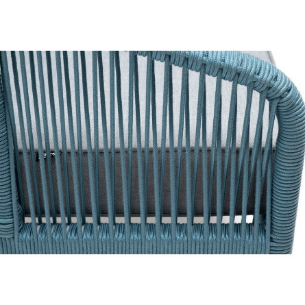 "Канны" кресло плетеное из роупа, каркас алюминий светло-серый (RAL7035) шагрень, роуп бирюзовый круглый, ткань светло-серая