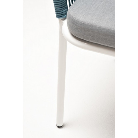 "Марсель" стул плетеный из роупа, каркас алюминий светло-серый (RAL7035) шагрень, роуп бирюзовый круглый, ткань светло-серая