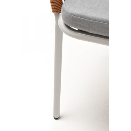 "Марсель" стул плетеный из роупа, каркас алюминий светло-серый (RAL7035) шагрень, роуп оранжевый меланж круглый, ткань светло-се