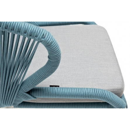 "Милан" стул плетеный из роупа, каркас алюминий светло-серый (RAL7035) шагрень, роуп бирюзовый круглый, ткань светло-серая