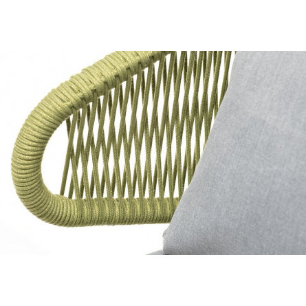 "Милан" кресло плетеное из роупа, каркас алюминий светло-серый (RAL7035) шагрень, роуп салатовый меланж круглый, ткань светло-се