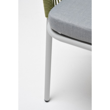 "Лион" стул плетеный из роупа, каркас из стали светло-серый (RAL7035) шагрень, роуп салатовый меланж круглый, ткань светло-серая