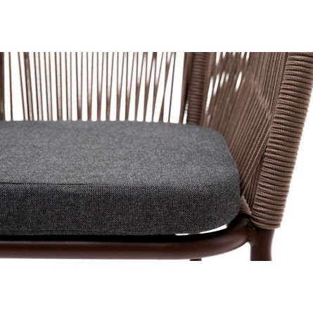 "Марсель" стул плетеный из роупа, каркас алюминий коричневый (RAL8016) шагрень, роуп коричневый круглый, ткань темно-серая