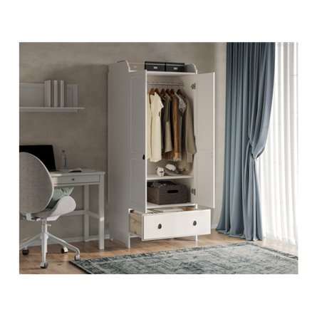 Шкаф ЛЕКСВИК распашной, массив сосны, цвет белый ИКЕА