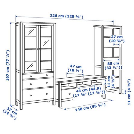 HEMNES ХЕМНЭС, Шкаф для ТВ, комбинация, черно-коричневый/светло-коричневый прозрачное стекло
