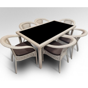 Комплект мебели из искусственного ротанга стол Милан + 6 кресла Руардин Wood