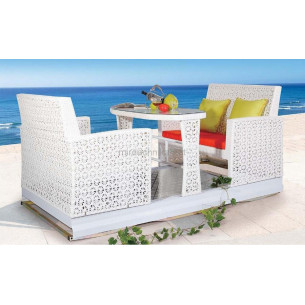 Маятниковые садовые качели плетеные из искусственного ротанга Isola 2 со столом белые